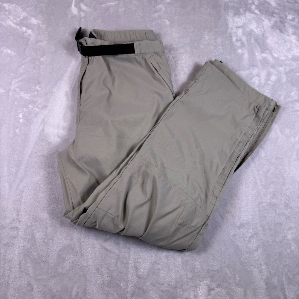 LL Bean Womens L-REG Beige Nylon Hiking Cargo Pants Integrated Belt Zip Cuff*